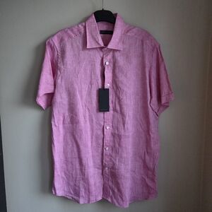 NWT Linen Patrick Assaraf Mauvey Pink Short Sleeve Shirt Harry Rosen M